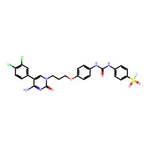 4-[[4-[3-[4-amino-5-(3,4-dichlorophenyl)-2-oxopyrimidin-1-yl]propoxy]phenyl]carbamoylamino]benzenesulfonyl fluoride structure