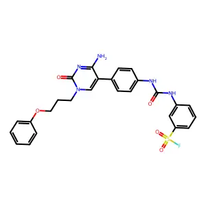3-[[4-[4-amino-2-oxo-1-(3-phenoxypropyl)pyrimidin-5-yl]phenyl]carbamoylamino]benzenesulfonyl fluoride structure