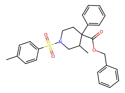 Benzyl 3-methyl-4-phenyl-1-(p-tolylsulphonyl)piperidine-4-carboxylate structure
