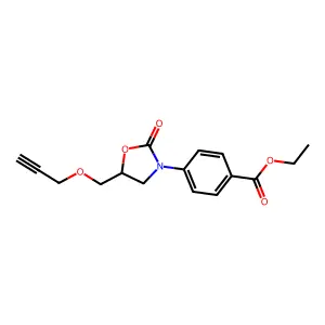 Benzoic acid, 4-(2-oxo-5-(2-propynyloxymethyl)-3-oxazolidinyl)-, ethyl ester structure