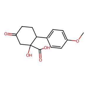 1-Hydroxy-2-(4-methoxyphenyl)-5-oxocyclohexanecarboxylic acid structure
