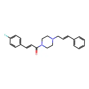 1-[(2E)-3-(4-fluorophenyl)prop-2-enoyl]-4-[(2E)-3-phenylprop-2-enyl]piperazine structure
