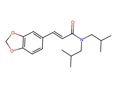 3-(1,3-benzodioxol-5-yl)-N,N-bis(2-methylpropyl)prop-2-enamide structure