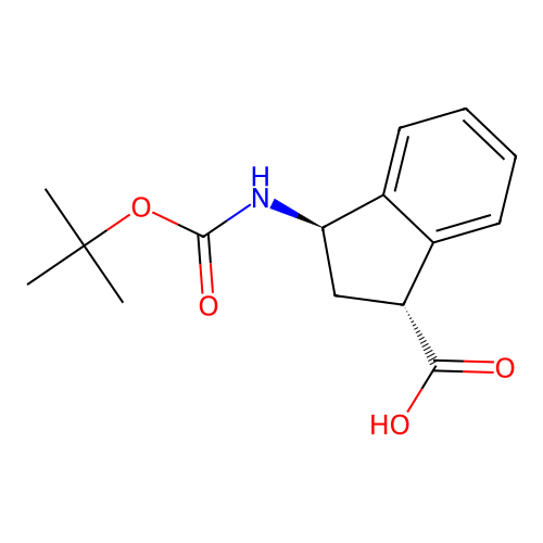 (1R,3R)-3-((tert-butoxycarbonyl)amino)-2,3-dihydro-1H-indene-1-carboxylic acid structure