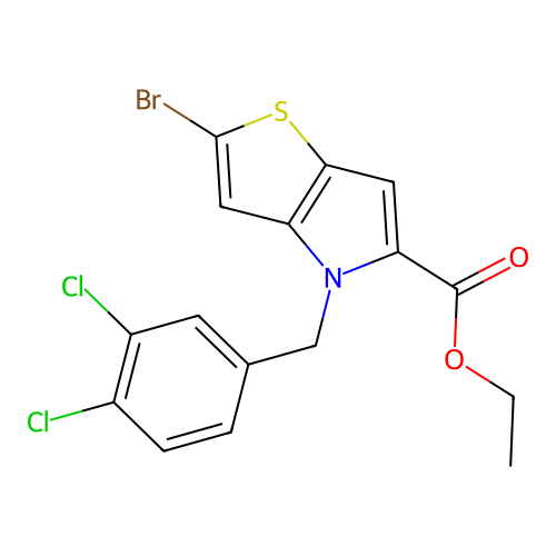 Ethyl4-(3,4-dichlorobenzyl)-2-bromothieno[3,2-b]pyrrole-5-carboxylate structure