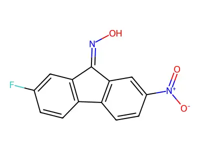 N-(2-fluoro-7-nitrofluoren-9-ylidene)hydroxylamine structure