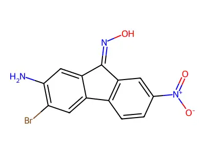 (NE)-N-(2-amino-3-bromo-7-nitrofluoren-9-ylidene)hydroxylamine structure