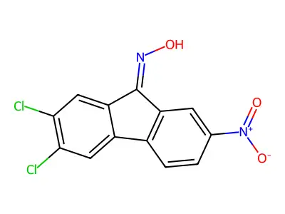 N-(2,3-dichloro-7-nitrofluoren-9-ylidene)hydroxylamine structure