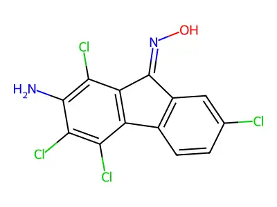 (NE)-N-(2-amino-1,3,4,7-tetrachlorofluoren-9-ylidene)hydroxylamine structure