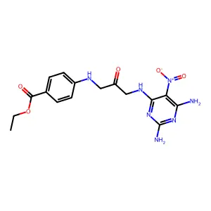 ethyl 4-[[3-[(2,6-diamino-5-nitropyrimidin-4-yl)amino]-2-oxopropyl]amino]benzoate structure