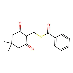 S-[(4,4-dimethyl-2,6-dioxocyclohexyl)methyl] benzenecarbothioate structure