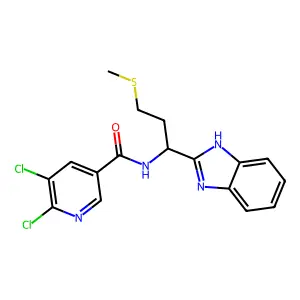 N-[(1S)-1-(1H-1,3-benzodiazol-2-yl)-3-(methylsulfanyl)propyl]-5,6-dichloropyridine-3-carboxamide structure