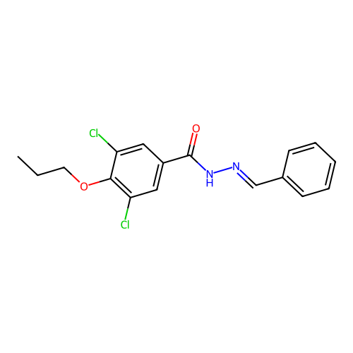 Benzoic acid, 3,5-dichloro-4-propoxy-, 2-benzylidenehydrazide structure