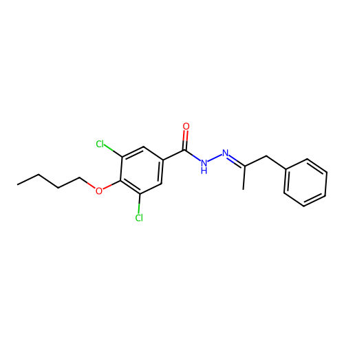 Benzoic acid, 4-butoxy-3,5-dichloro-, 2-(alpha-methylphenethylidene)hydrazide structure