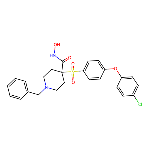 1-benzyl-4-(4-(4-chlorophenoxy)phenylsulfonyl)-N-hydroxypiperidine-4-carboxamide structure