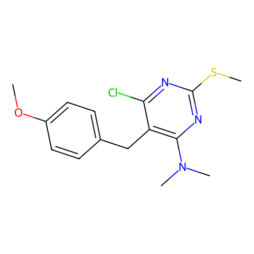 6-chloro-5-(4-methoxybenzyl)-N,N-dimethyl-2-(methylsulfanyl)pyrimidin-4-amine structure