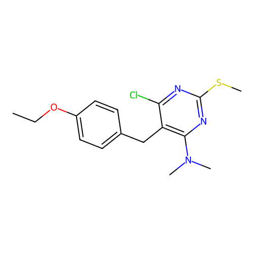 6-chloro-5-(4-ethoxybenzyl)-N,N-dimethyl-2-(methylsulfanyl)pyrimidin-4-amine structure