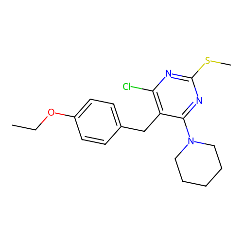 4-Chloro-5-(4-ethoxybenzyl)-2-(methylsulfanyl)-6-(piperidin-1-yl)pyrimidine structure