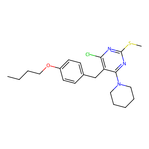 5-(4-Butoxybenzyl)-4-chloro-2-(methylsulfanyl)-6-(piperidin-1-yl)pyrimidine structure