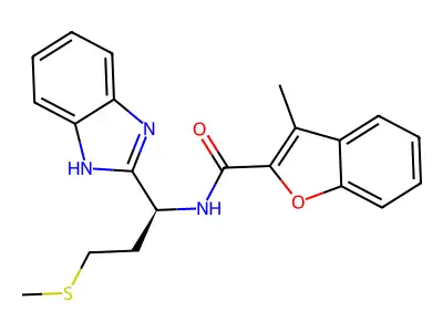 N-[(1S)-1-(1H-1,3-Benzodiazol-2-yl)-3-(methylsulfanyl)propyl]-3-methyl-1-benzofuran-2-carboxamide structure