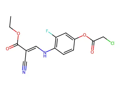Ethyl 3-{4-[(2-chloroacetyl)oxy]-2-fluoroanilino}-2-cyanoacrylate structure