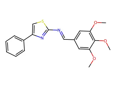 N-(4-phenyl-1,3-thiazol-2-yl)-1-(3,4,5-trimethoxyphenyl)methanimine structure