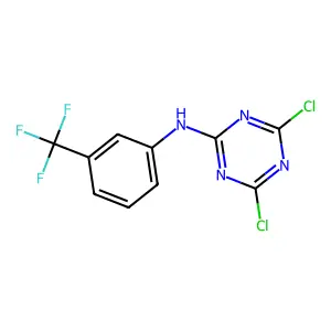 4,6-dichloro-N-(3-(trifluoromethyl)phenyl)-1,3,5-triazin-2-amine structure