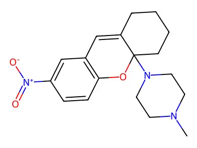1-Methyl-4-(7-nitro-1,2,3,4-tetrahydroxanthen-4a-yl)piperazine structure