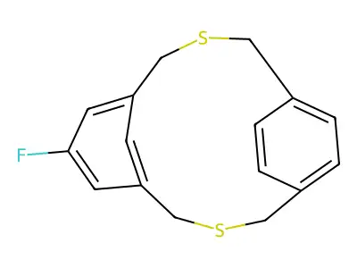 F-3,11-Dithia-tricyclo(11.2.2.1(5,9))octadeca-1(16),5,7,9(18),13(17),14-hexaene structure