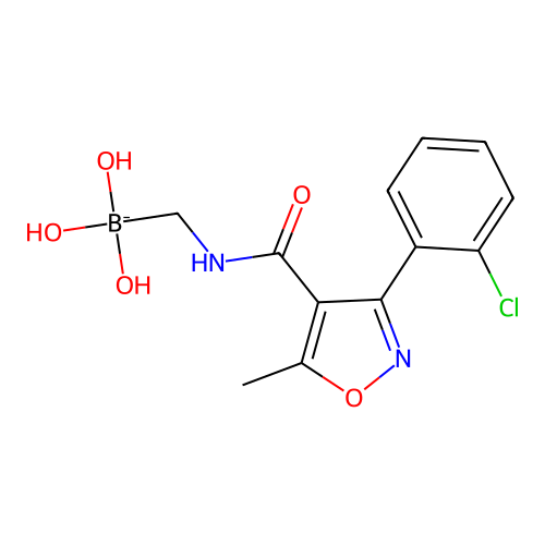[[3-(2-chlorophenyl)-5-methyl-1,2-oxazole-4-carbonyl]amino]methyl-trihydroxyboranuide structure