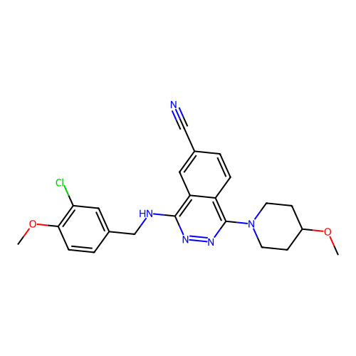 4-(3-Chloro-4-methoxy-benzylamino)-1-(4-methoxy-piperidin-1-yl)-phthalazine-6-carbonitrile; hydrochloride structure