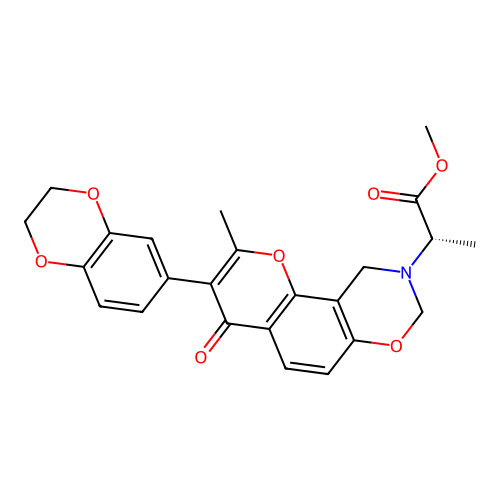 (S)-methyl 2-(3-(2,3-dihydrobenzo[b][1,4]dioxin-6-yl)-2-methyl-4-oxochromeno[8,7-e][1,3]oxazin-9(4H,8H,10H)-yl)propanoate structure