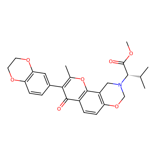 (S)-methyl 2-(3-(2,3-dihydrobenzo[b][1,4]dioxin-6-yl)-2-methyl-4-oxochromeno[8,7-e][1,3]oxazin-9(4H,8H,10H)-yl)-3-methylbutanoate structure
