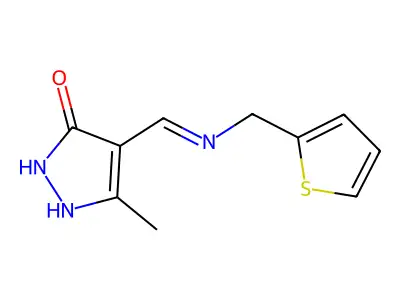 5-methyl-4-{[(2-thienylmethyl)amino]methylene}-2,4-dihydro-3H-pyrazol-3-one structure