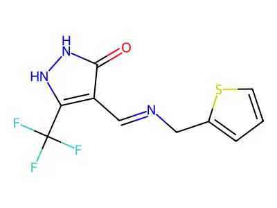 4-{[(2-thienylmethyl)amino]methylene}-5-(trifluoromethyl)-2,4-dihydro-3H-pyrazol-3-one structure