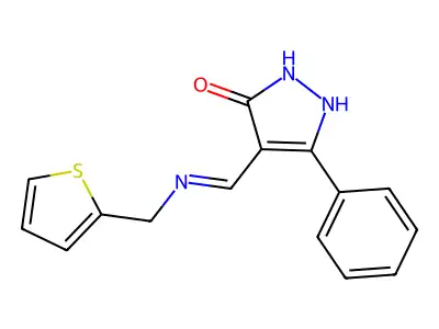 (4E)-3-phenyl-4-{[(thiophen-2-ylmethyl)amino]methylidene}-4,5-dihydro-1H-pyrazol-5-one structure