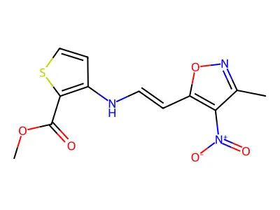 Methyl 3-[[2-(3-methyl-4-nitro-5-isoxazolyl)ethenyl]amino]-2-thiophenecarboxylate structure