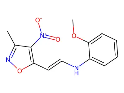 2-methoxy-N-[2-(3-methyl-4-nitro-1,2-oxazol-5-yl)ethenyl]aniline structure