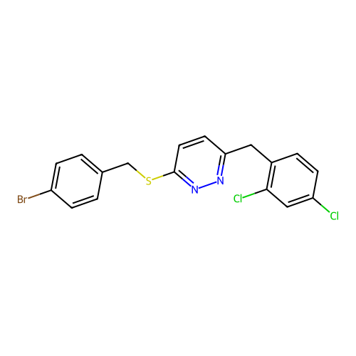 3-{[(4-Bromophenyl)methyl]sulfanyl}-6-[(2,4-dichlorophenyl)methyl]pyridazine structure