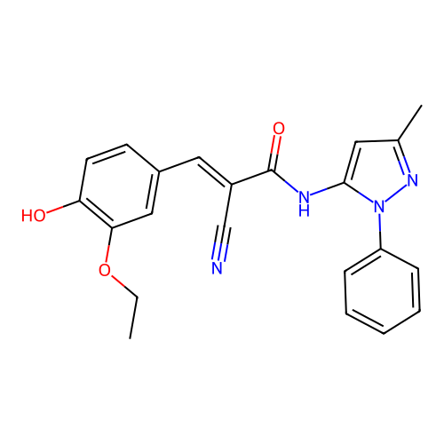 2-cyano-3-(3-ethoxy-4-hydroxyphenyl)-N-(3-methyl-1-phenyl-1H-pyrazol-5-yl)prop-2-enamide structure