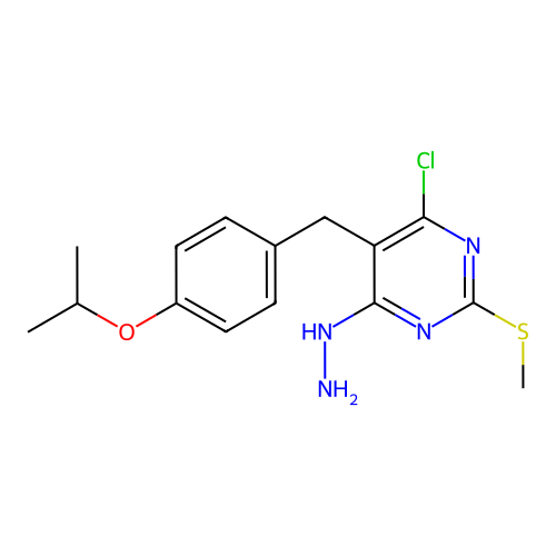4-Chloro-6-hydrazinyl-2-(methylsulfanyl)-5-[4-(propan-2-yloxy)benzyl]pyrimidine structure