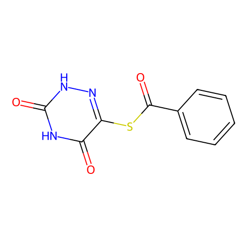 S-(3,5-Dioxo-2,3,4,5-tetrahydro-1,2,4-triazin-6-yl) benzenecarbothioate structure
