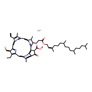 Copper(2+) [9-ethenyl-14-ethyl-21-(methoxycarbonyl)-4,8,18-trimethyl-20-oxo-3-{3-oxo-3-[(3,7,11,15-tetramethylhexadec-2-en-1-yl)oxy]propyl}-23,25-didehydro-3,4,20,21-tetrahydro-13H-phorbin-25-id-13-ylidene]methanolate structure
