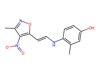3-Methyl-4-[2-(3-methyl-4-nitro-1,2-oxazol-5-yl)ethenylamino]phenol structure