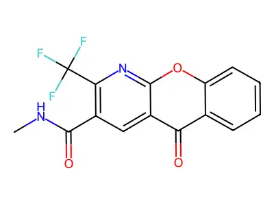 N-methyl-5-oxo-2-(trifluoromethyl)-5H-chromeno[2,3-b]pyridine-3-carboxamide structure