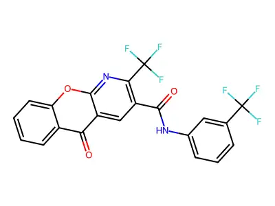 5-oxo-2-(trifluoromethyl)-N-[3-(trifluoromethyl)phenyl]-5H-chromeno[2,3-b]pyridine-3-carboxamide structure