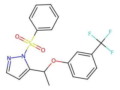 1-(phenylsulfonyl)-5-{1-[3-(trifluoromethyl)phenoxy]ethyl}-1H-pyrazole structure