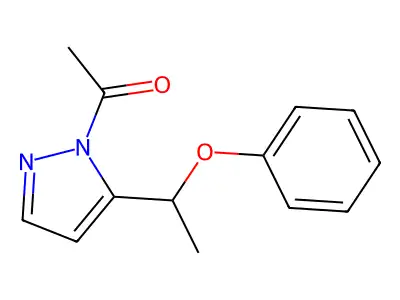 1-[5-(1-phenoxyethyl)-1H-pyrazol-1-yl]-1-ethanone structure