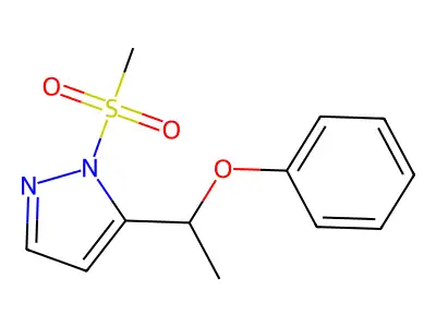 1-(methylsulfonyl)-5-(1-phenoxyethyl)-1H-pyrazole structure