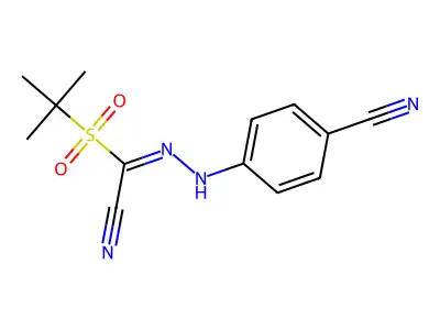 1-tert-butylsulfonyl-N-(4-cyanoanilino)methanimidoyl cyanide structure
